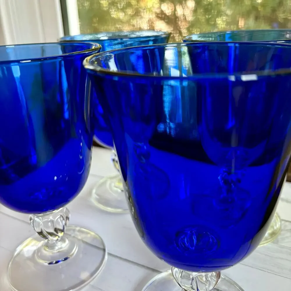 Vintage Cristal D’Arques Cobalt Blue Goblets Set of 4 Wine Glasses